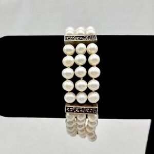 LOIS HILL Three Strand Pearl and Sterling Silver Spacer Bars Toggle Bracelet